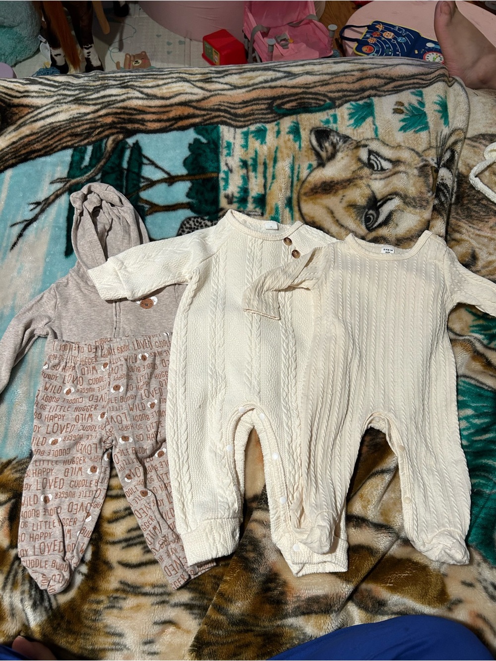 Cream Cable-Knit Baby Footie One-Pieces and a 2 piece set